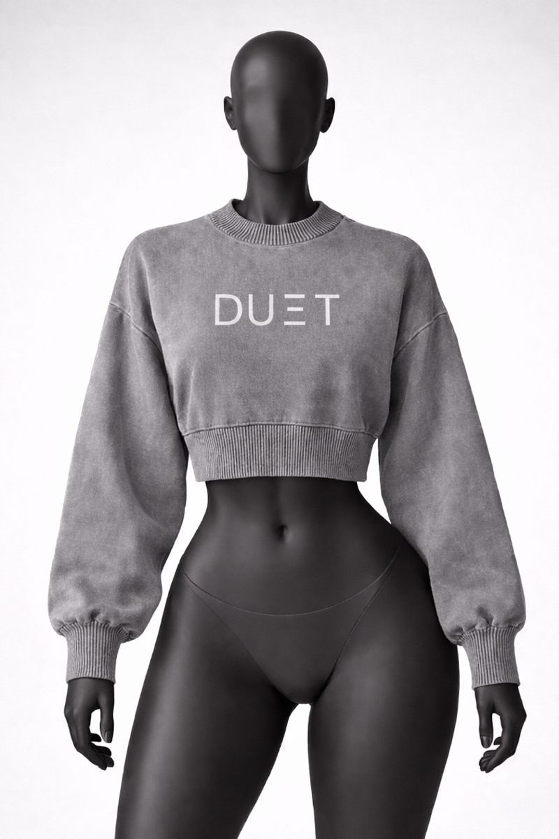 Mineral Wash Balloon Sleeve Cropped Sweater